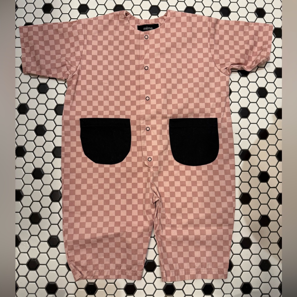 Meme Pink Checkered Jumpsuit with Black Pockets